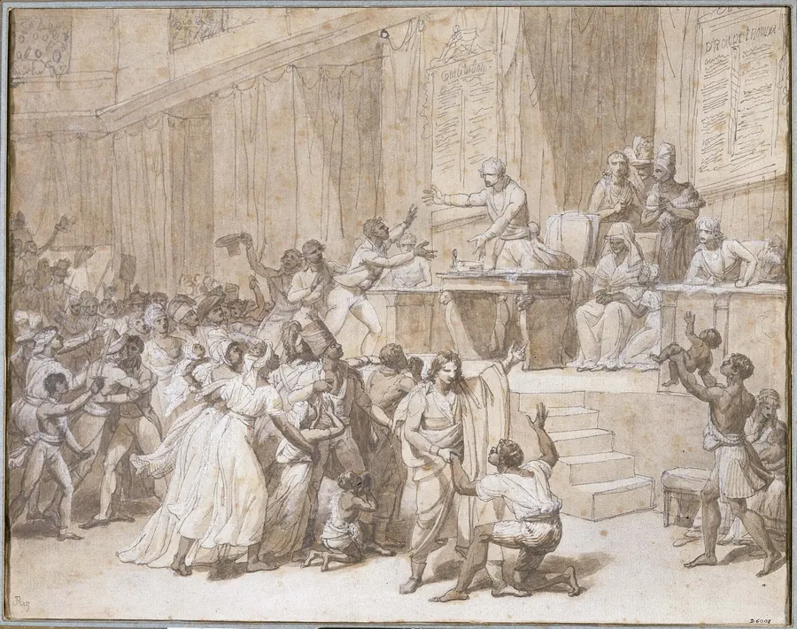 The abolition of slavery proclaimed at the Convention, a drawing attributed to Nicolas-André Monsiau.