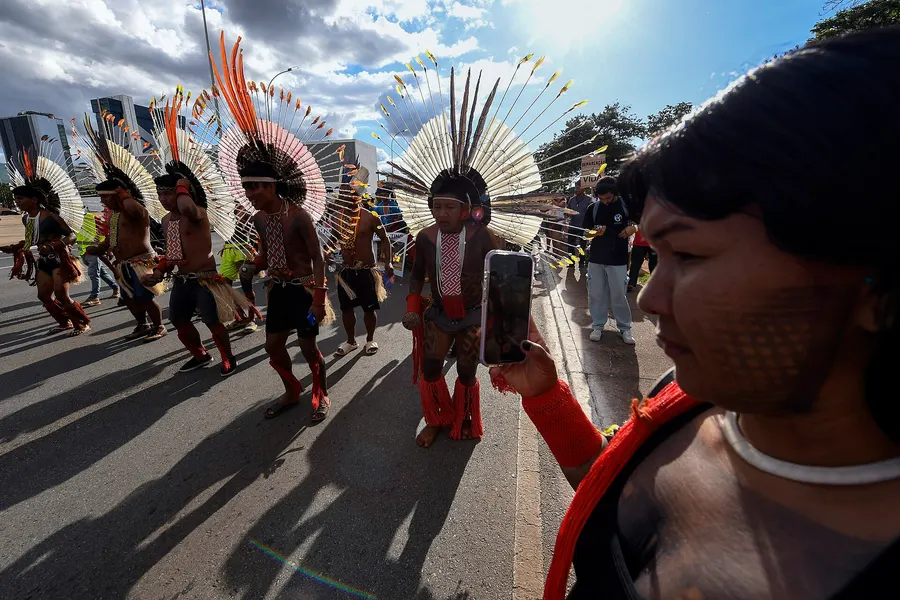 Indigenous peoples from across Brazil gather in Brasília for the Acampamento Terra Livre in April 2024.