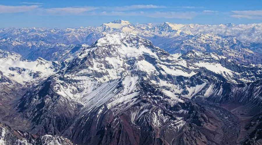 Aconcagua, the highest mountain in the Americas, seen from the air in December 2016.