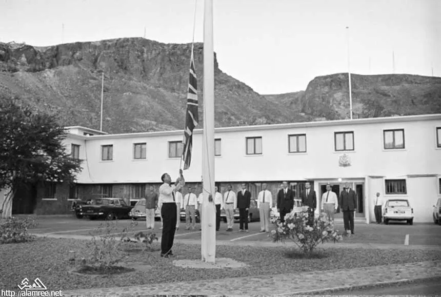 The British flag is lowered in Aden at the end of 128 years of British rule, November 1967.