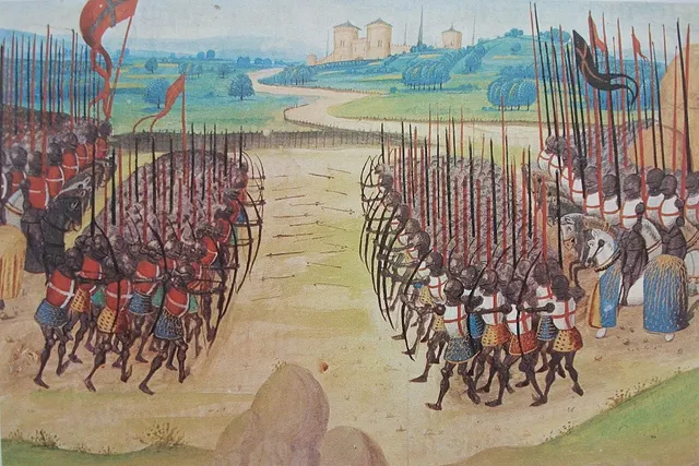The Battle of Agincourt in a fifteenth-century miniature.