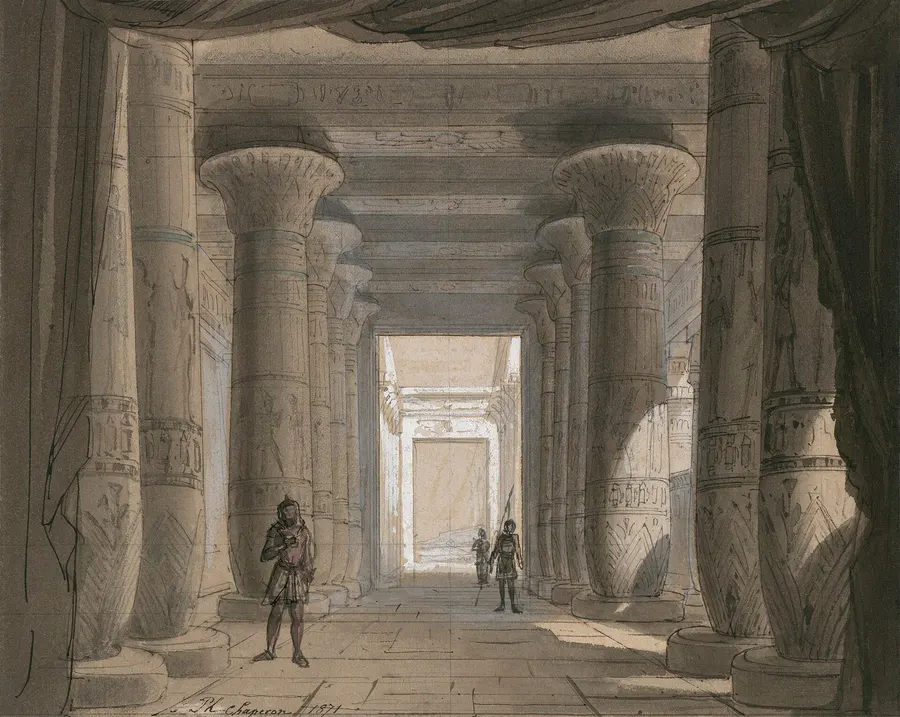 Philippe Chaperon's set for the temple scene in the first production of Aida, Cairo, 1871.