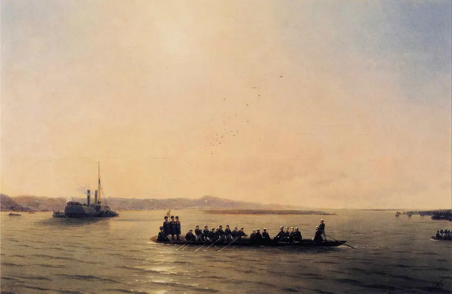 Alexander II crossing the Danube during the war of 1877, painted by Ivan Aivazovsky.