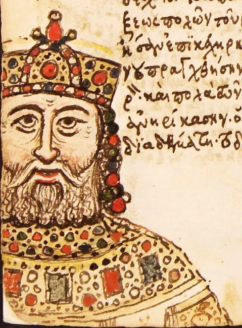 Emperor Alexios I Komnenos in a Byzantine manuscript portrait (Mutinensis gr. 122).
