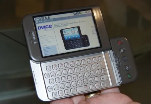 The T-Mobile G1, also sold as the HTC Dream, the first phone to run Android, in 2008.