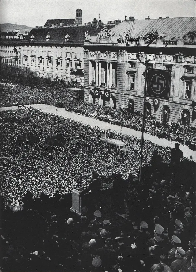 Crowds on the Heldenplatz in Vienna to hear Hitler speak, 15 March 1938.