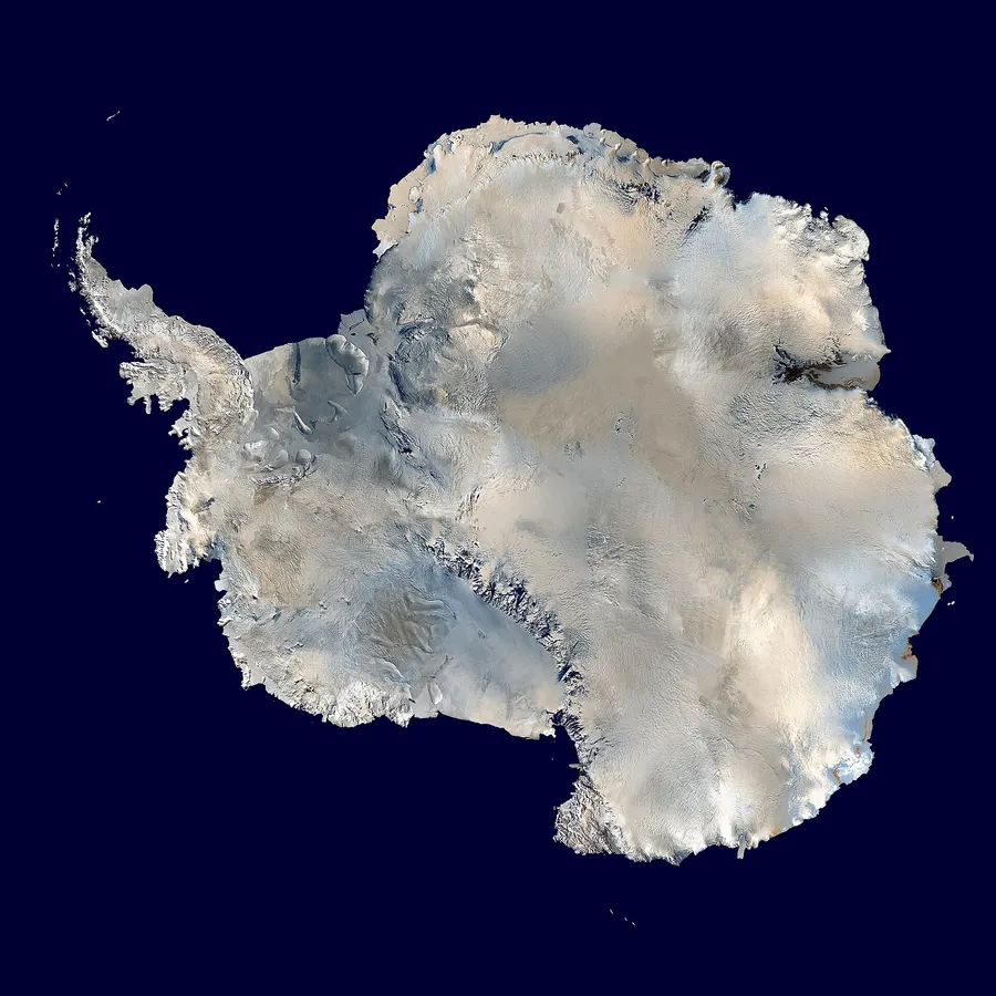 Antarctica, assembled from NASA's Blue Marble satellite imagery.