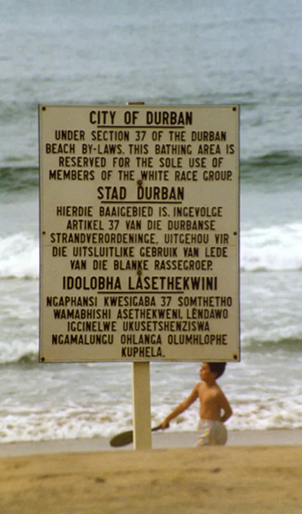 A sign on a Durban beach reserving it for white people, photographed in 1989.