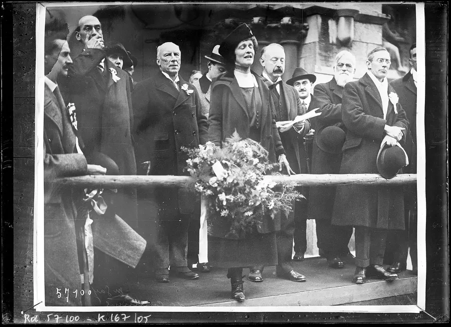 Nancy Astor after her election at Plymouth, November 1919, with her defeated opponents Isaac Foot and William Gay.