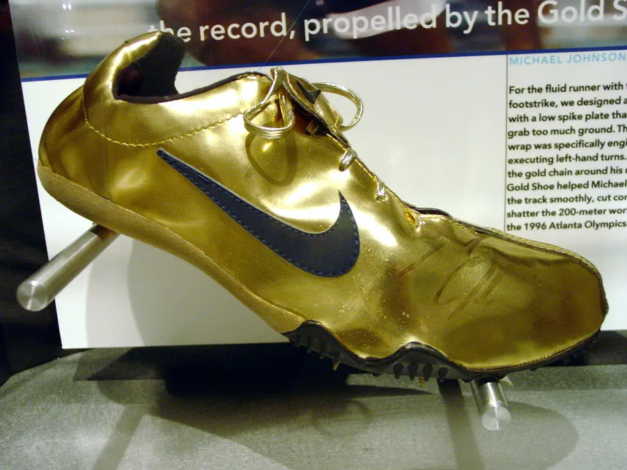 Michael Johnson's gold running shoes on display