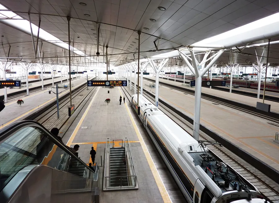 High-speed CRH trains at the platforms of Tianjin station