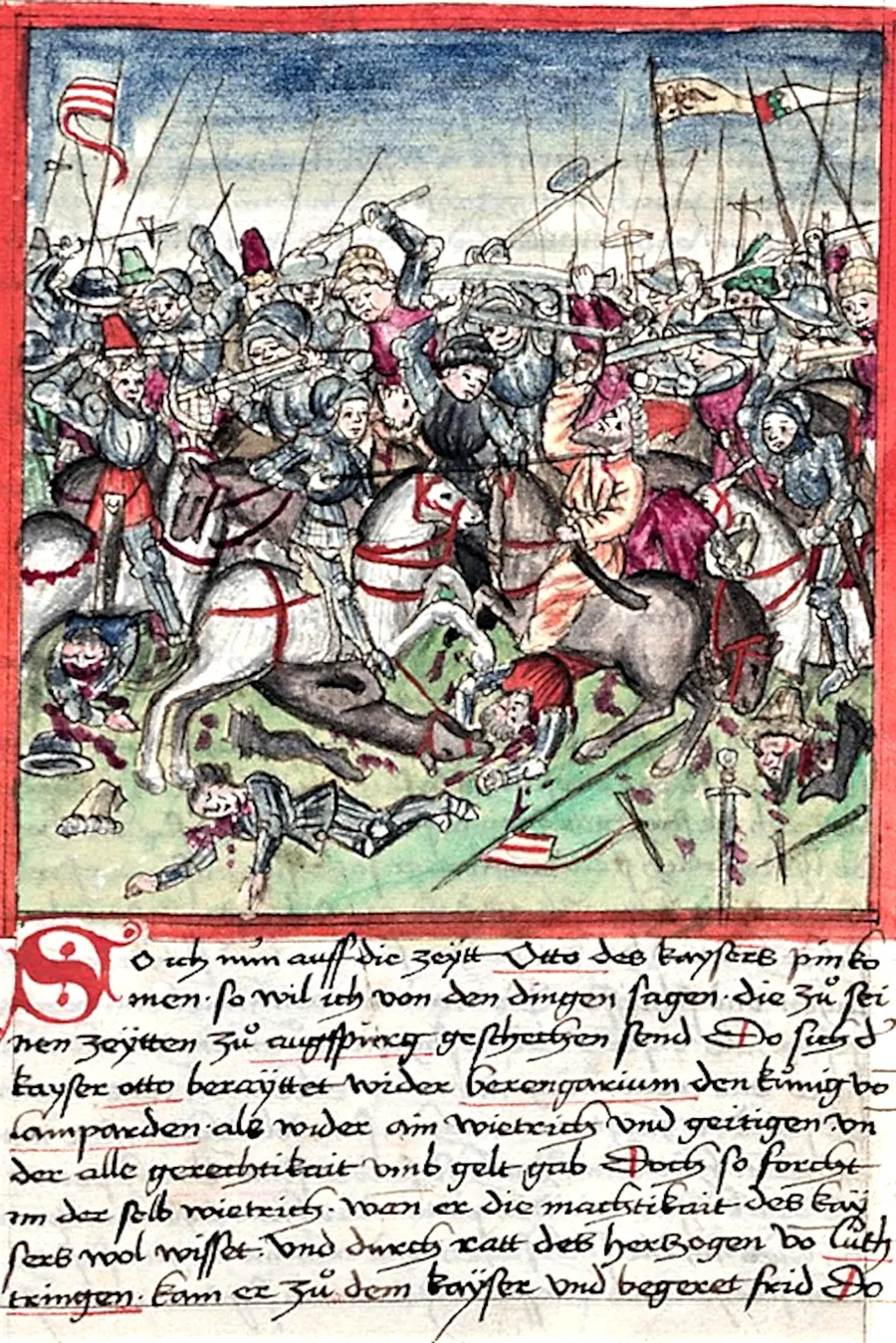 The Battle of the Lechfeld in a chronicle of Augsburg illustrated by Hektor Mülich in 1457