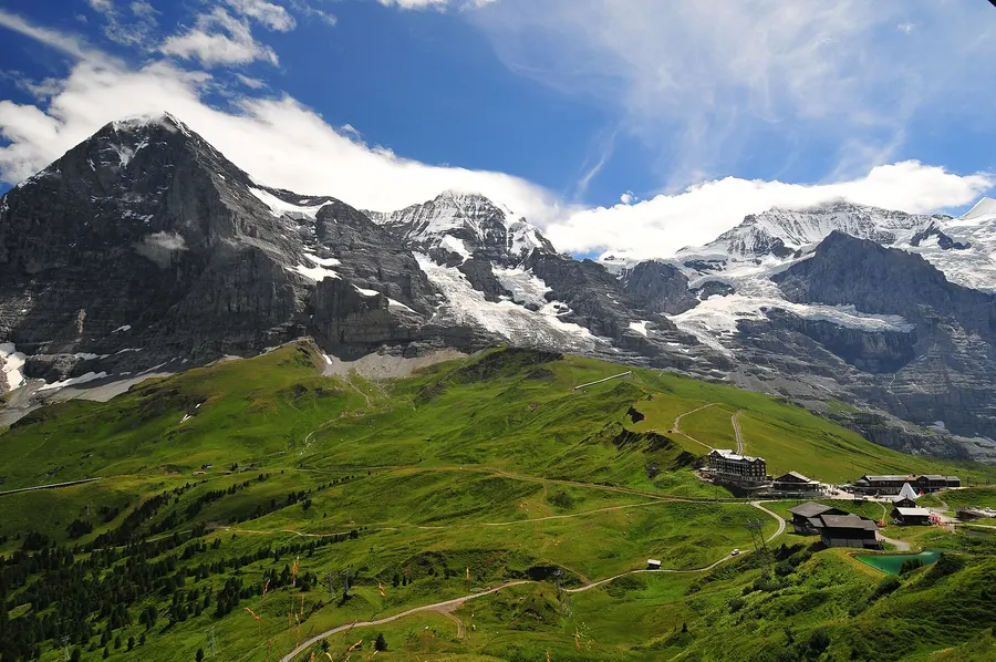 The Eiger, left, with the Mönch and the Jungfrau, seen from Kleine Scheidegg above Grindelwald