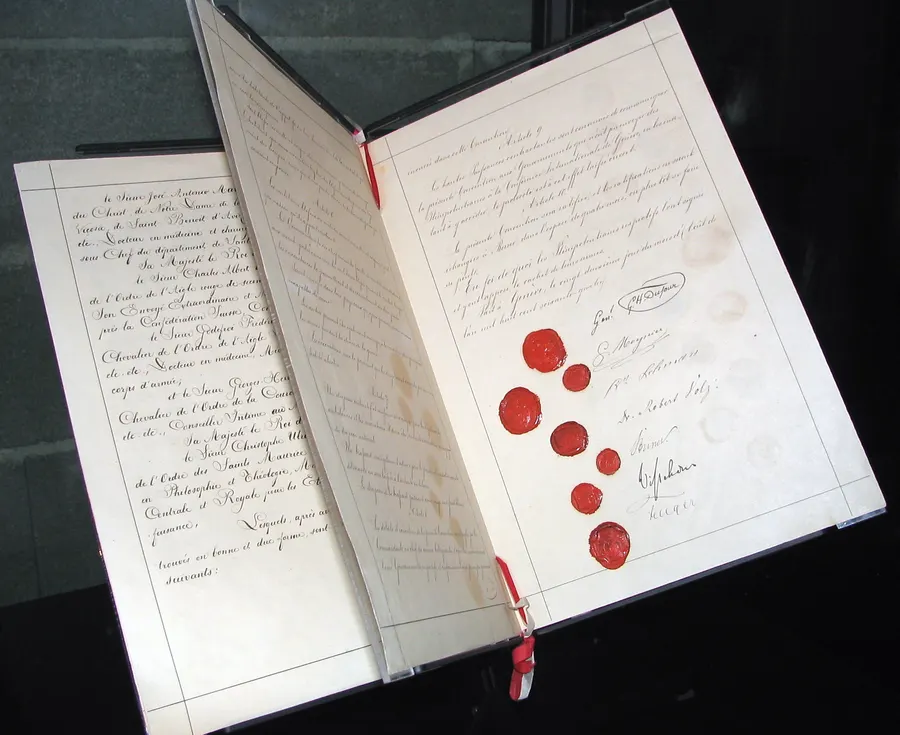 A facsimile of the first Geneva Convention of 1864, on show at the International Red Cross and Red Crescent Museum in Geneva