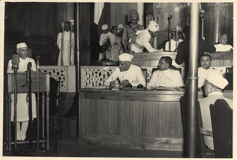 Jawaharlal Nehru delivering his 'Tryst with Destiny' speech to the Constituent Assembly on the eve of independence