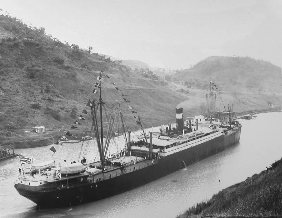The steamship Ancon, the first ship to make an official passage through the Panama Canal