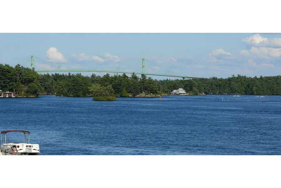The Thousand Islands Bridge over the St Lawrence River, seen from Ivy Lea in Ontario