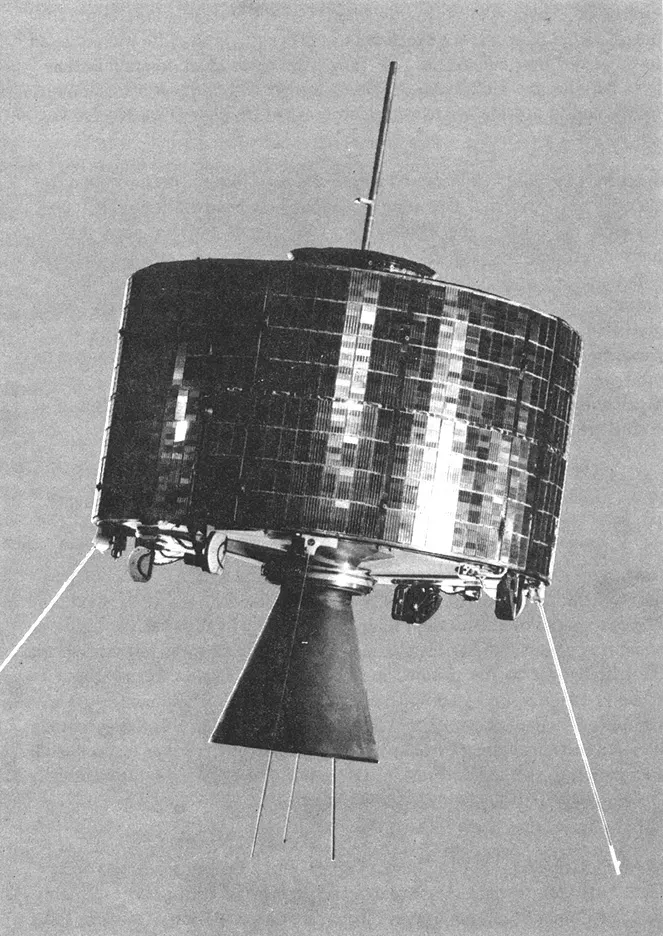 Syncom 2, of the same design as Syncom 3, in a NASA photograph