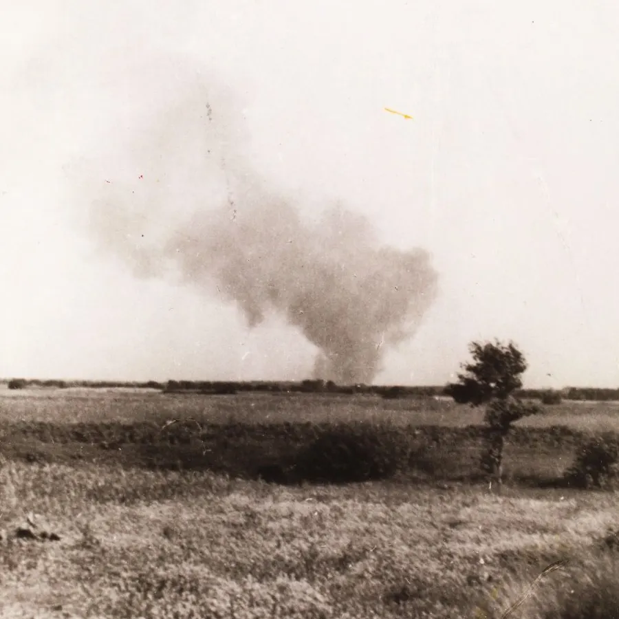 Smoke rising over Treblinka during the prisoners' revolt, photographed secretly by the Polish railwayman Franciszek Ząbecki