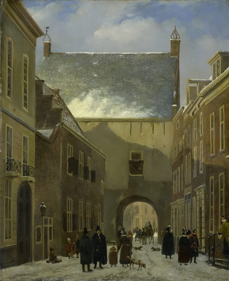 The Gevangenpoort in The Hague, the prison gate where the de Witt brothers were seized, in a painting in the Rijksmuseum