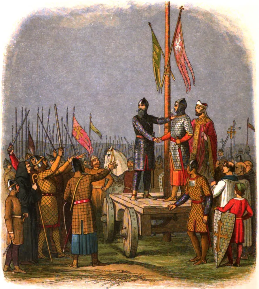 Walter l'Espec swearing an oath before the battle, from James Doyle's A Chronicle of England (1864)