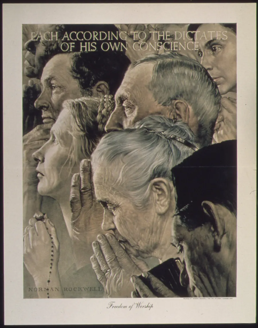 Freedom of Worship, from Norman Rockwell's Four Freedoms series of 1943, in a poster held by the US National Archives