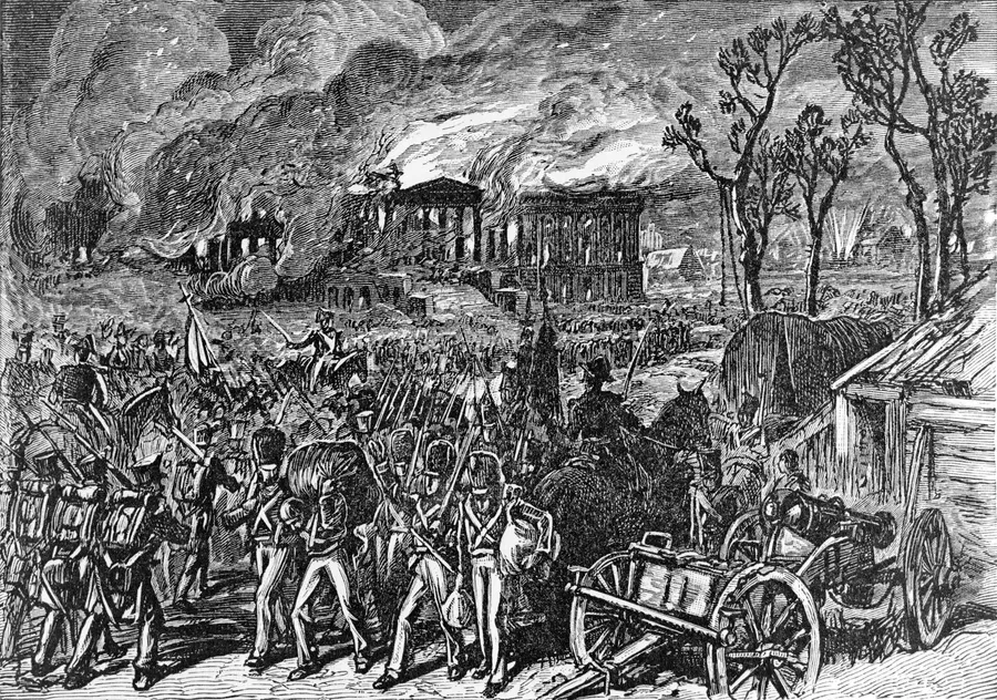 An engraving of the British capture and burning of Washington in 1814
