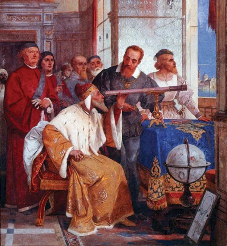 Galileo shows the Doge of Venice how to use the telescope, in a 19th-century fresco by Giuseppe Bertini