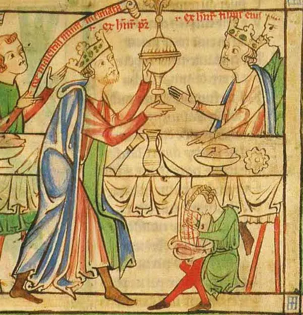 The banquet after Henry the Young King's first coronation in 1170, in the Becket Leaves, a manuscript of about 1220-1240