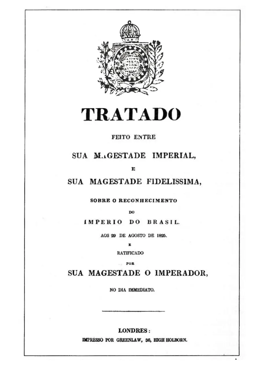 The title page of a printed edition of the treaty of 29 August 1825 between the Emperor of Brazil and the King of Portugal, published in London