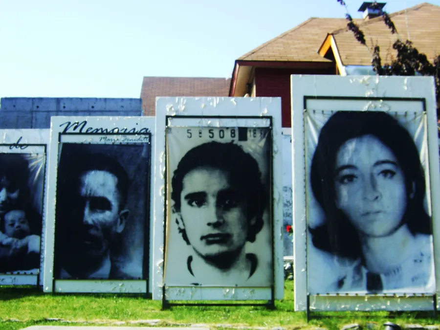 Portraits of disappeared people displayed at the Peace Park of Villa Grimaldi in Santiago, Chile, a former secret detention centre