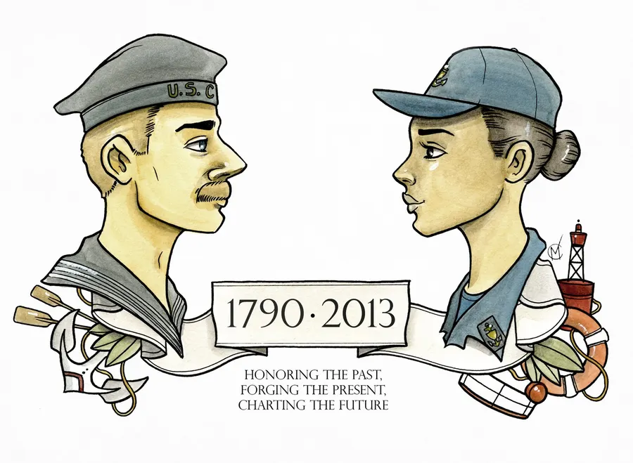 Artwork by a Coast Guard illustrator for Coast Guard Day 2013, marking the service's history since 1790