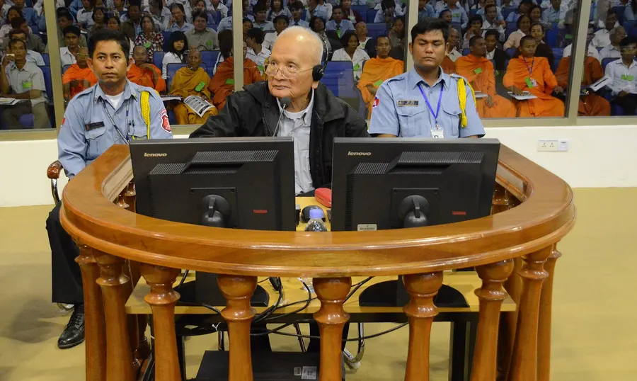 Nuon Chea, the Khmer Rouge's 'Brother Number Two', in the courtroom of the Extraordinary Chambers in Phnom Penh during his trial in 2011