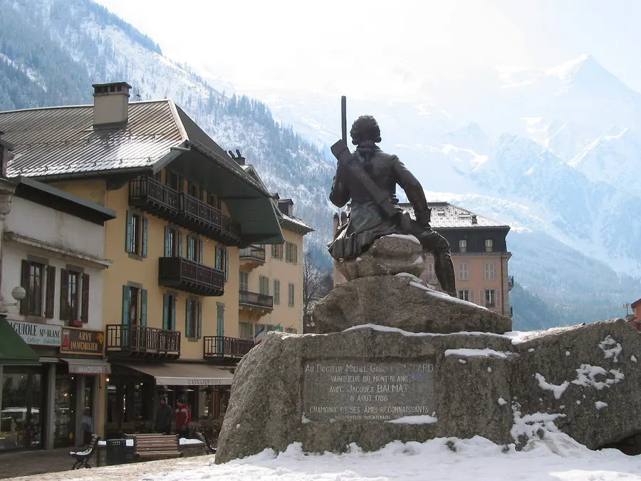 The statue of Michel-Gabriel Paccard in the centre of Chamonix