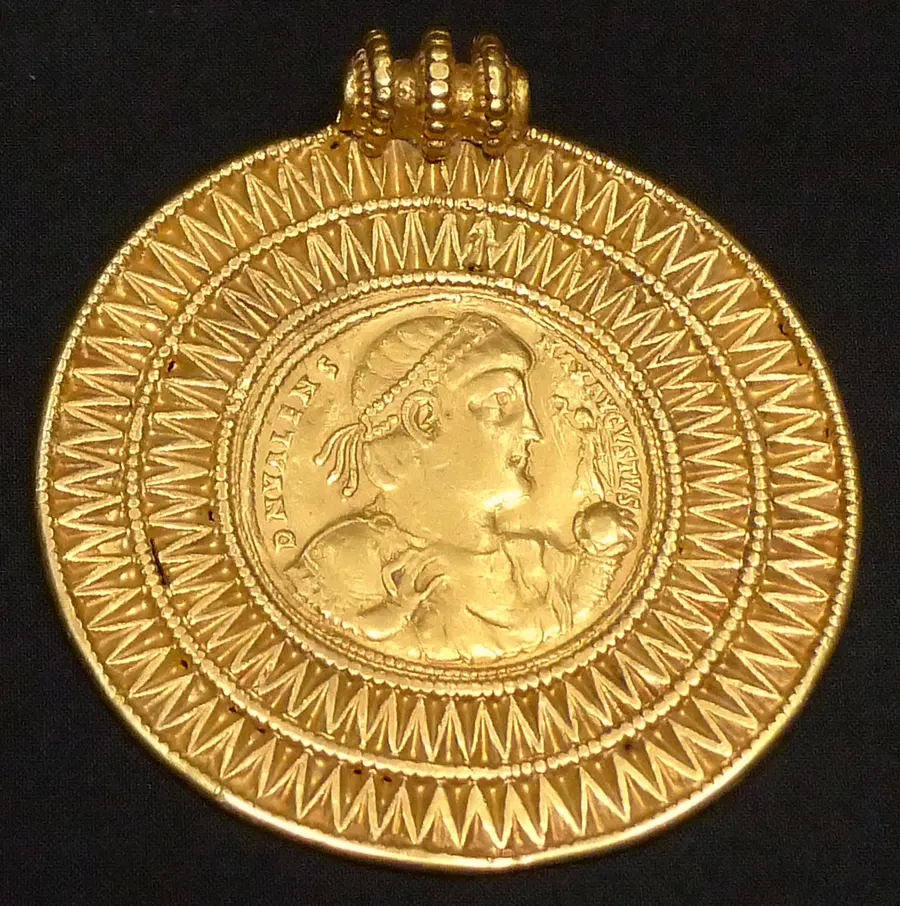 A gold medallion of the emperor Valens, made around 375-378, in the Kunsthistorisches Museum, Vienna