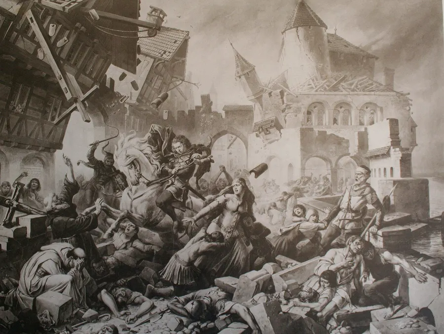 A nineteenth-century painting by Karl Jauslin imagining the Basel earthquake of 1356.
