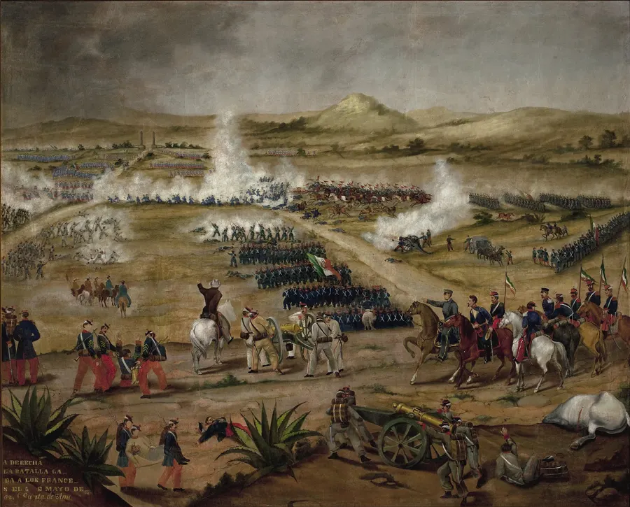 A painting of the Battle of Puebla made in 1870.