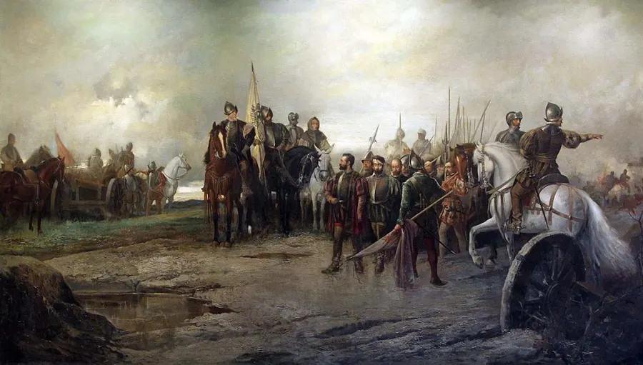 The Battle of Villalar as imagined by the 19th-century painter Manuel Picolo López.