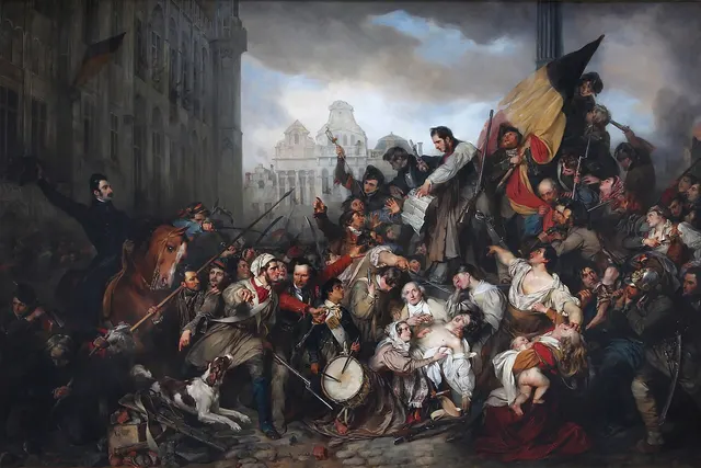 Episode of the September Days 1830 on the Place de l'Hôtel de Ville in Brussels, painted by Gustaf Wappers in 1835.