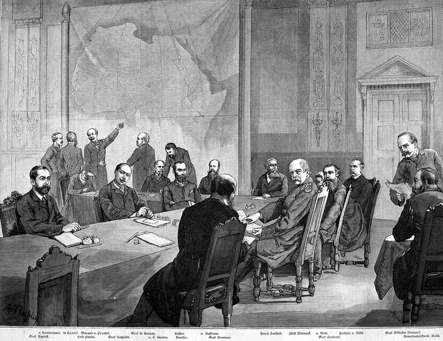The delegates of the Berlin Conference, in a drawing by Adalbert von Rössler, 1884.