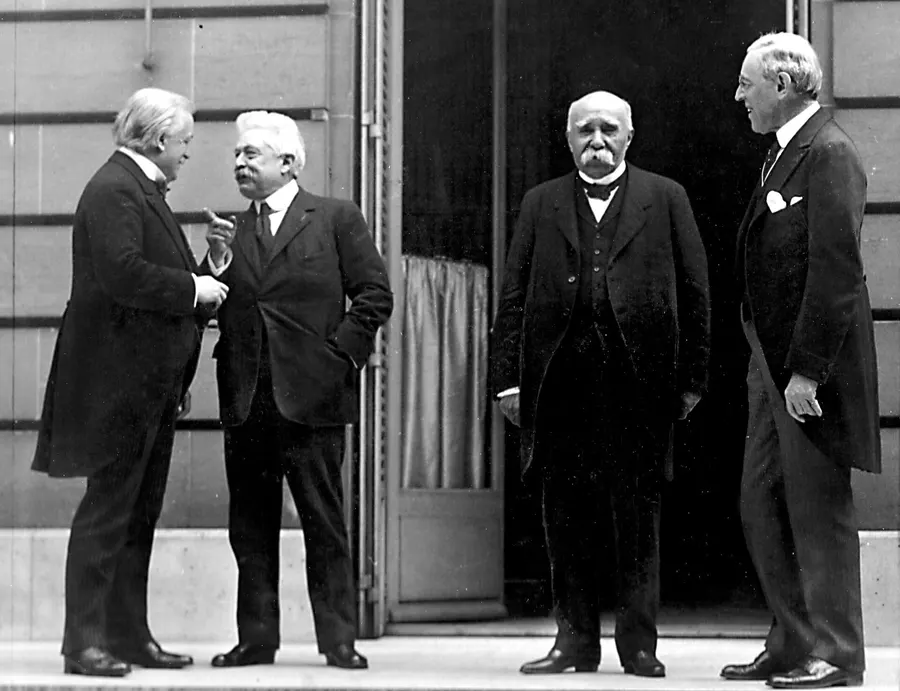 The 'Big Four' at the peace conference in 1919: David Lloyd George, Vittorio Orlando, Georges Clemenceau and Woodrow Wilson.
