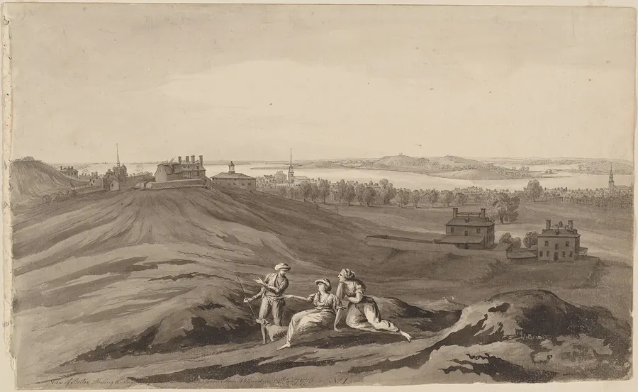 Boston and the heights of Dorchester, sketched from a hill outside the town on 24 January 1776.