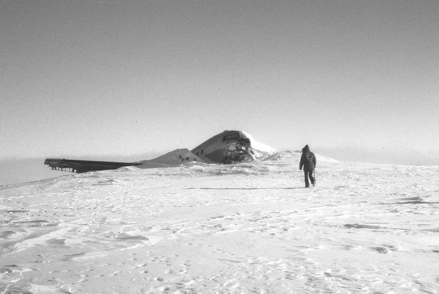 The wreck of a US Air Force C-47 on Fletcher's Ice Island (T-3), the drifting base the 1952 flight set out from, photographed in 1972.
