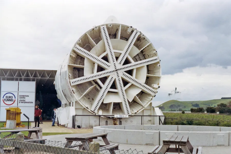 One of the tunnel boring machines on show at the Channel Tunnel Exhibition Centre, Folkestone, in 1992.