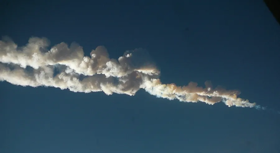 The trail left by the meteor over Chelyabinsk on the morning of 15 February 2013.