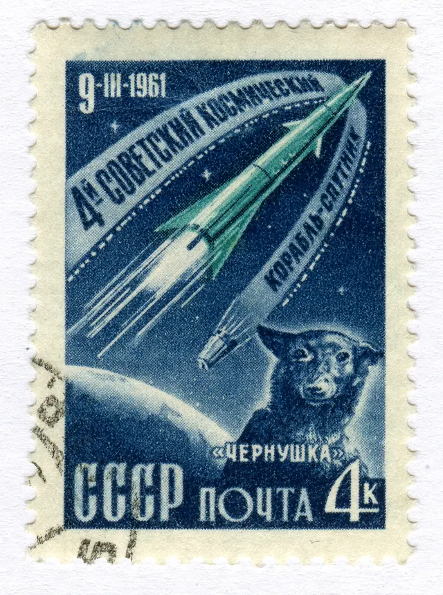 A Soviet stamp of 1961 honouring the flight of the dog Chernushka.