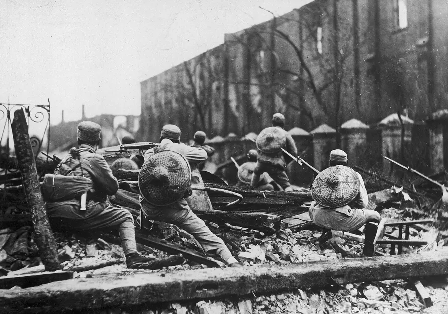 Soldiers of the Chinese 19th Route Army in the ruins of Zhabei (Chapei), Shanghai, February 1932.