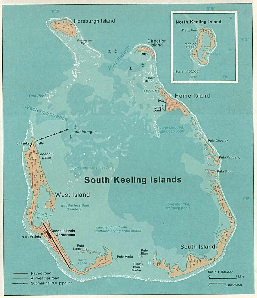 Map of the Cocos (Keeling) Islands, 1976.