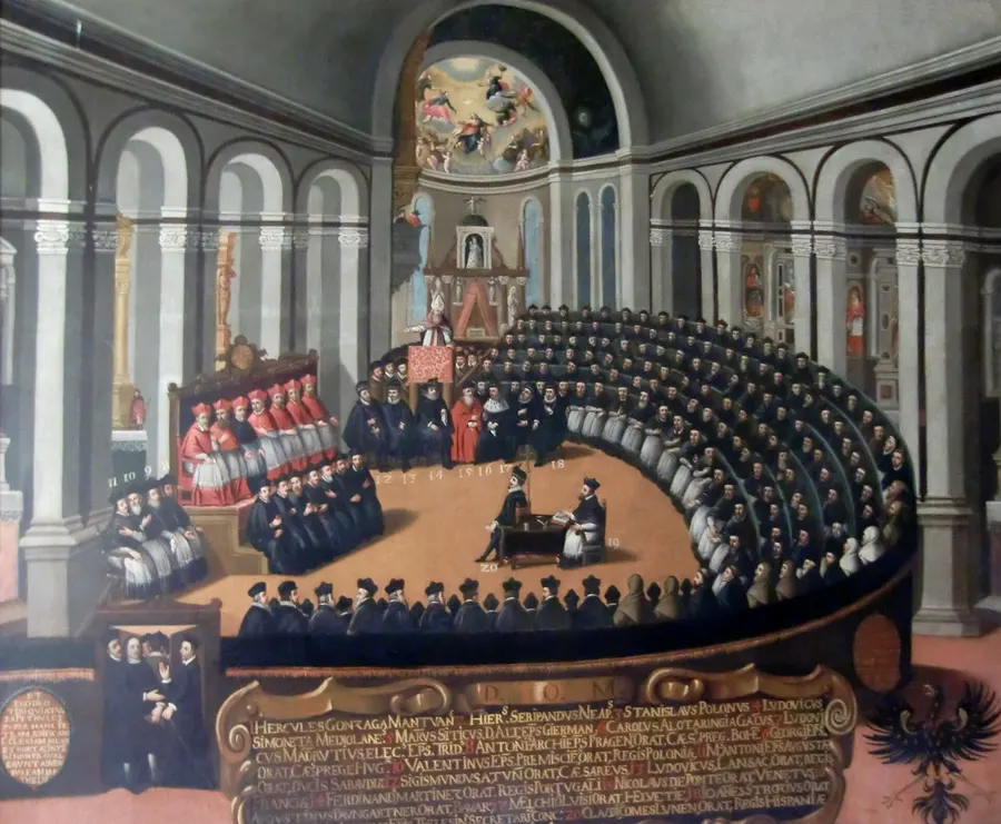 A painted view of the Council of Trent in session.