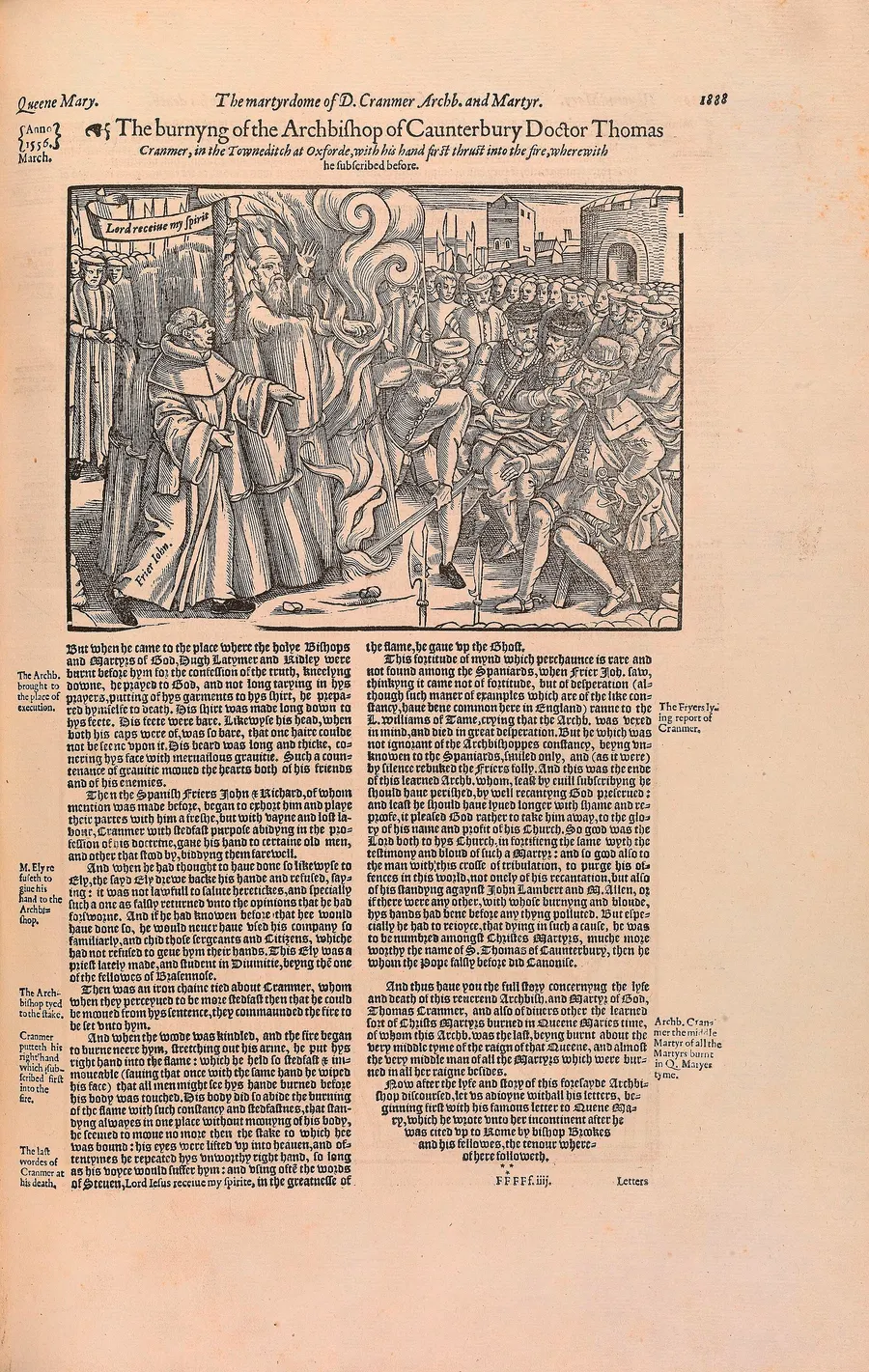 The burning of Thomas Cranmer, from John Foxe's Book of Martyrs, 1583 (Bodleian Libraries).